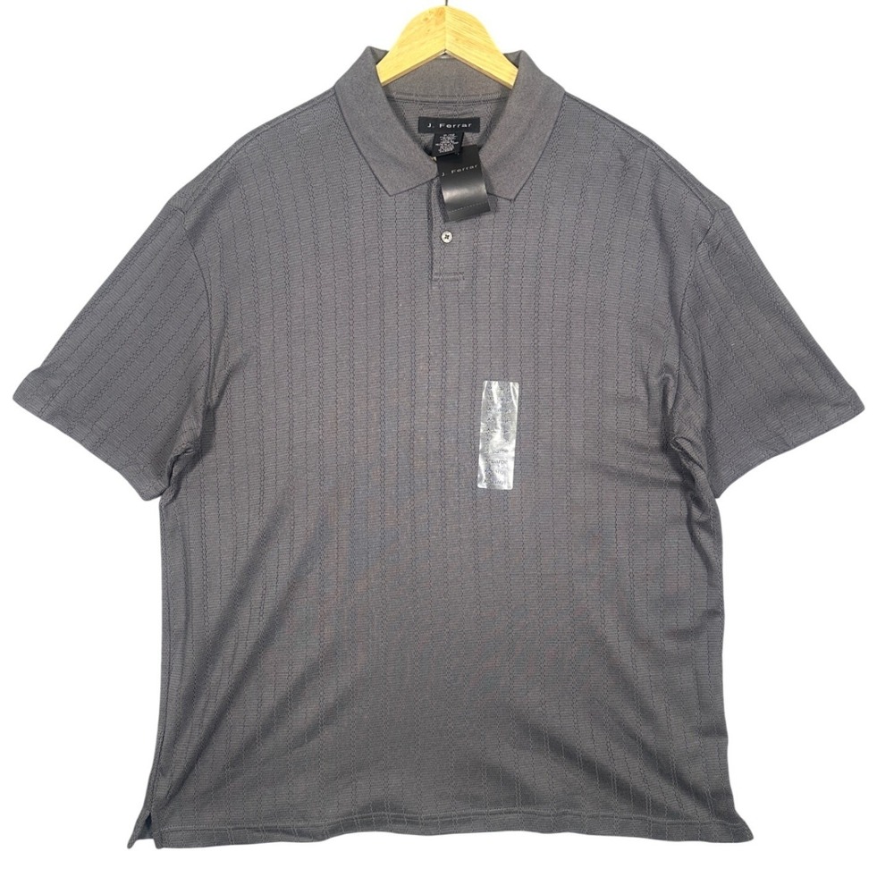 J Ferrar Mens Gray Textured Stripe Short‎ Sleeve Polo Shirt XL NWT